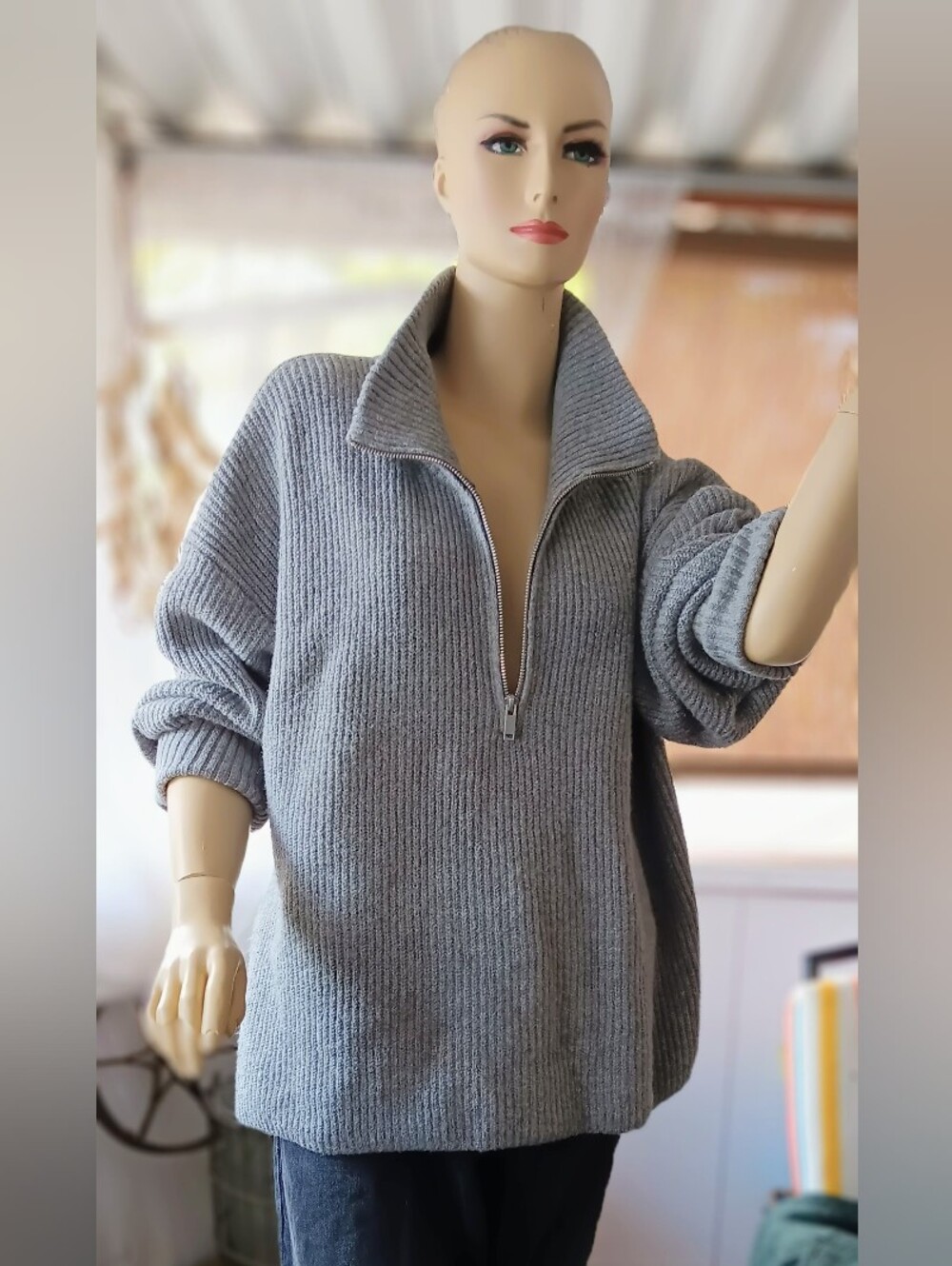 Old Navy Go-Recycled Women’s Grey Half-Zip Ribbed Sweater XL